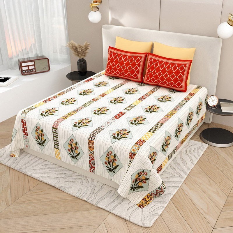 Ornate Blossom Cotton Bedsheet - 200 TC