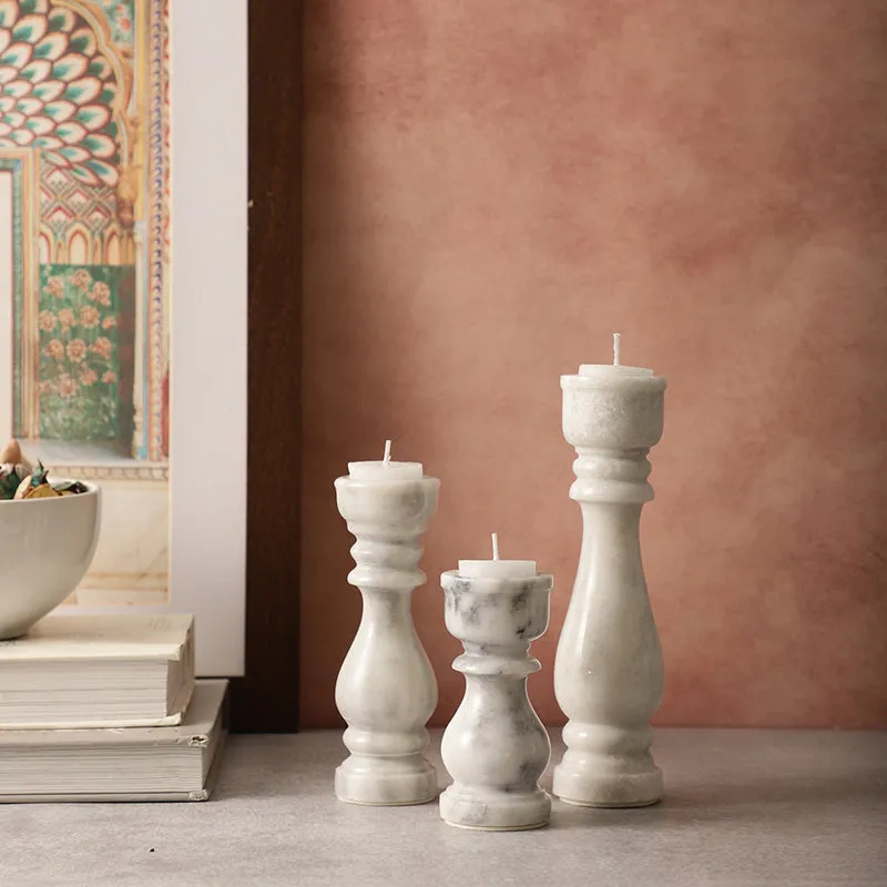 Calcutta Carve Marble Candle Holder - Set Of Three media 1