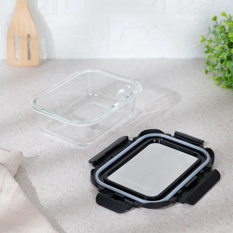 Boro Glass Lunch Box With Steel Lid (Black) - 640 ML media 4