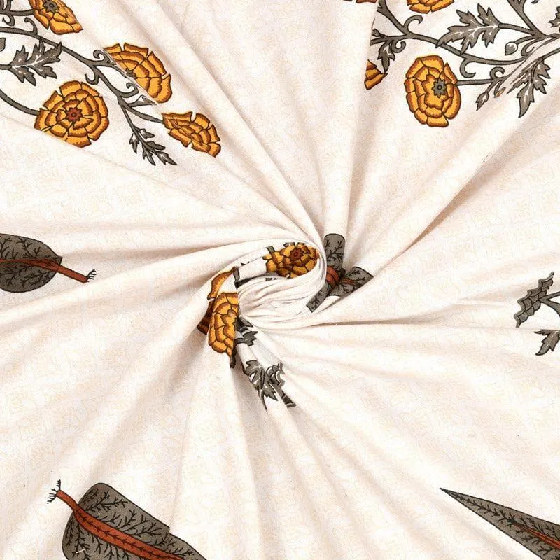 Devika Ethnic Printed Cotton Bedsheet (Yellow) - 140 TC media 5