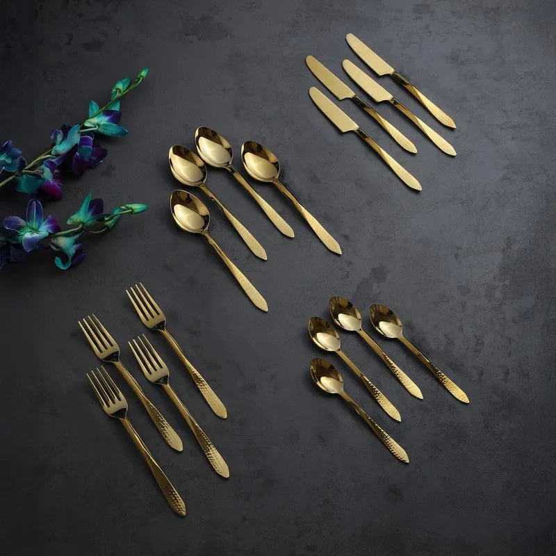 Novara Stainless Steel Cutlery Set (Gold) - Sixteen Piece Set media 1