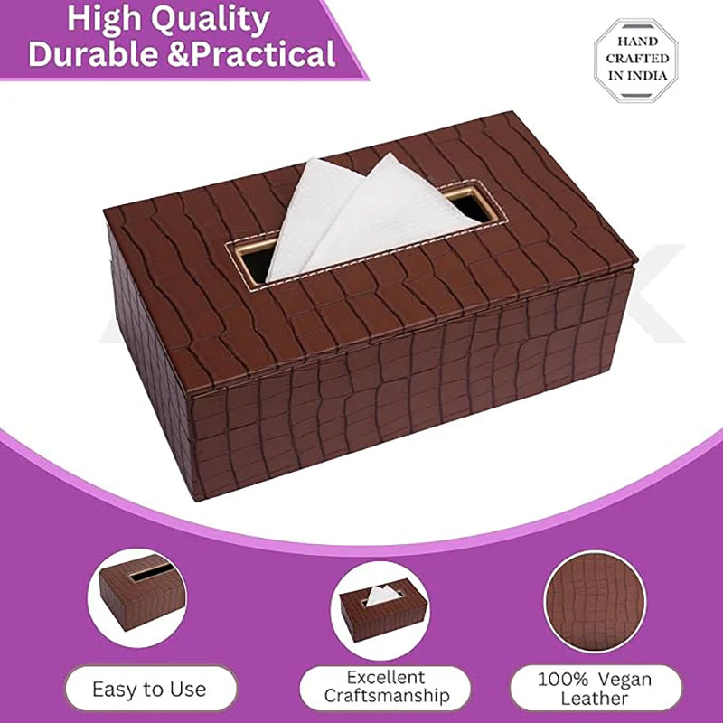 Liora Faux Leather Tray With Tissue Holder (Tan) - Two Piece Set media 6