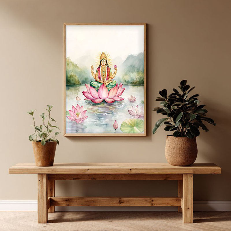 Vishnupriya Spiritual Archival Paper Wall Painting - Natural Brown Frame