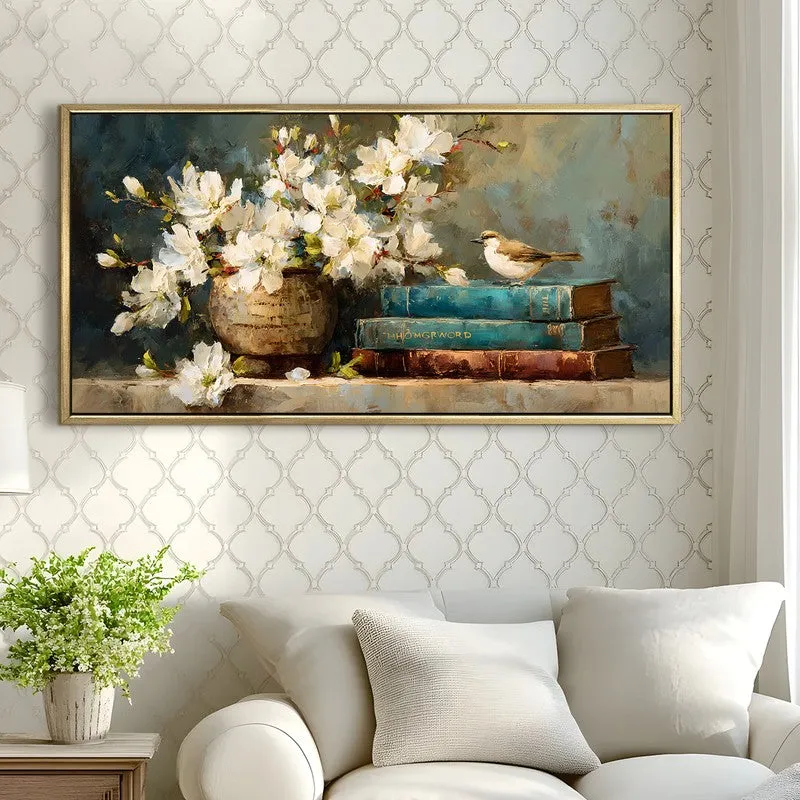 Rustic Bloomscape Canvas Wall Painting With Frame media 4