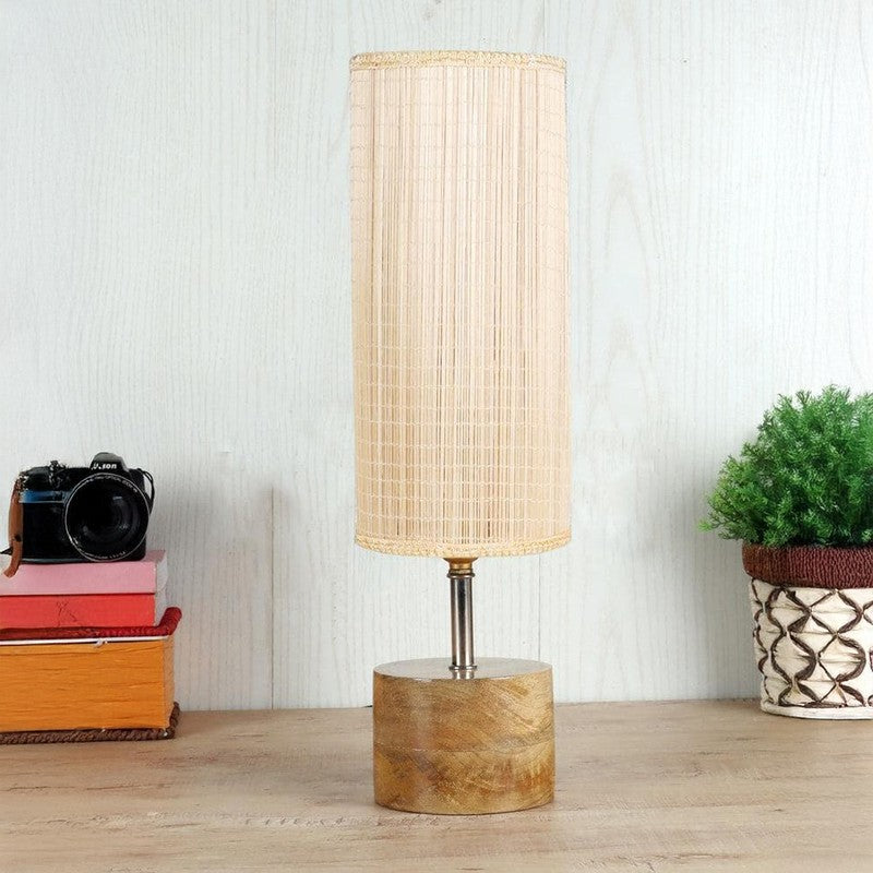 Rustic Wood Fabric Table Lamp - Beige media 4