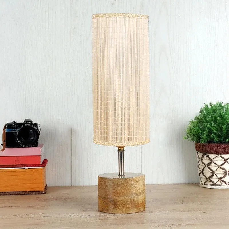 Rustic Wood Fabric Table Lamp - Beige media 4