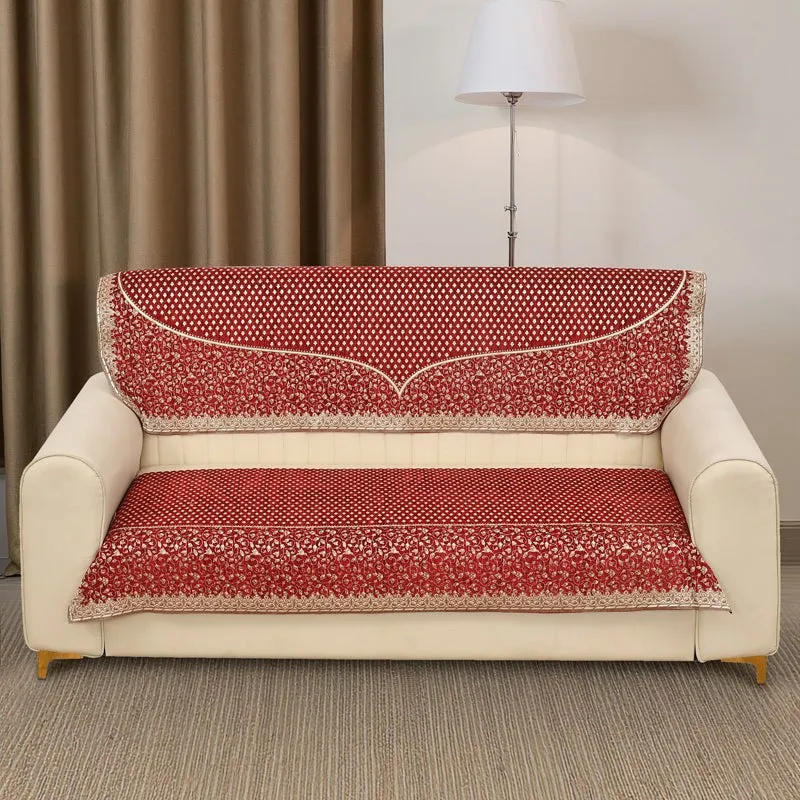 Petite Leaves Chenille Sofa Cover - Maroon media 3
