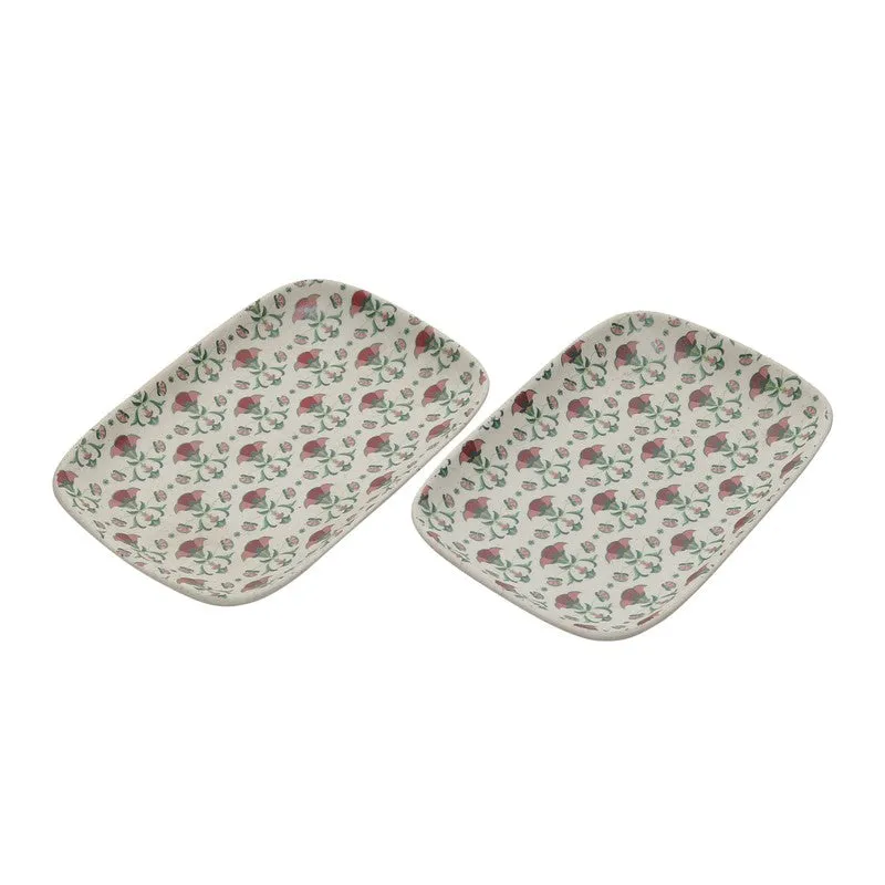 Rosette Multicolor Rectangular Stoneware Platter - Set of Two media 3