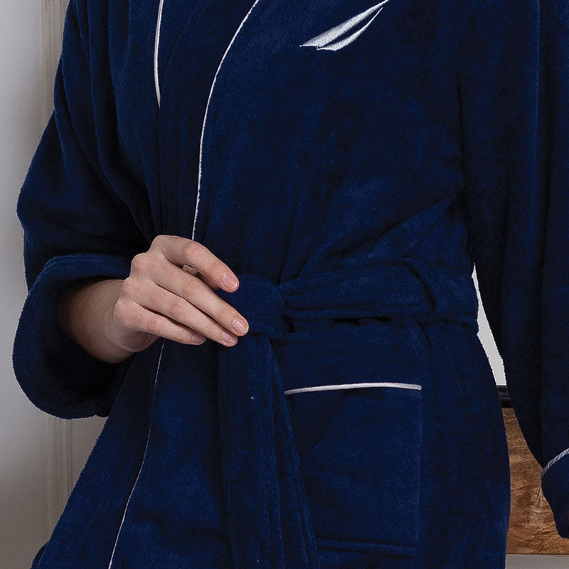 Nautica His & Hers Cashmere Dreams Cotton Bath Robe (Navy Blue) - Set Of Two media 7