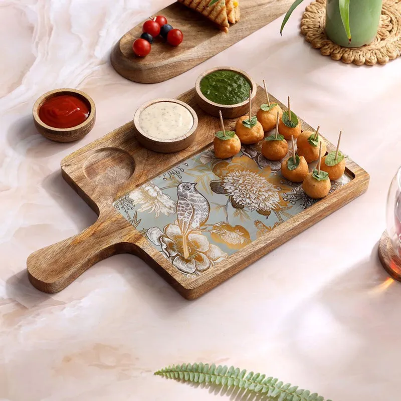 Golden Fleur Mango Wood Platter - Four Piece Set media 1