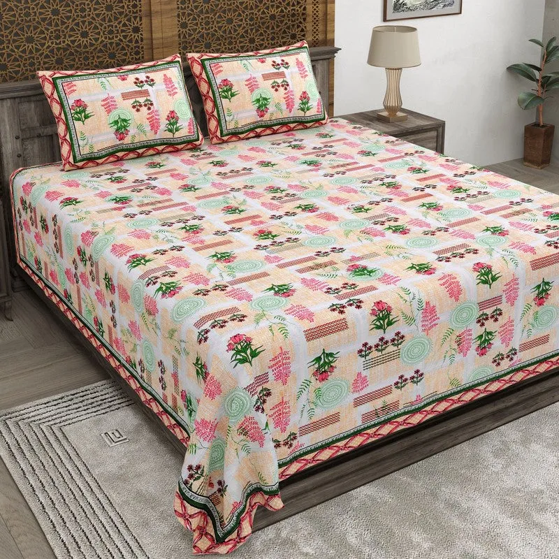 Formy Cotton Bedsheet (Peach,Green) - 240 TC media 1