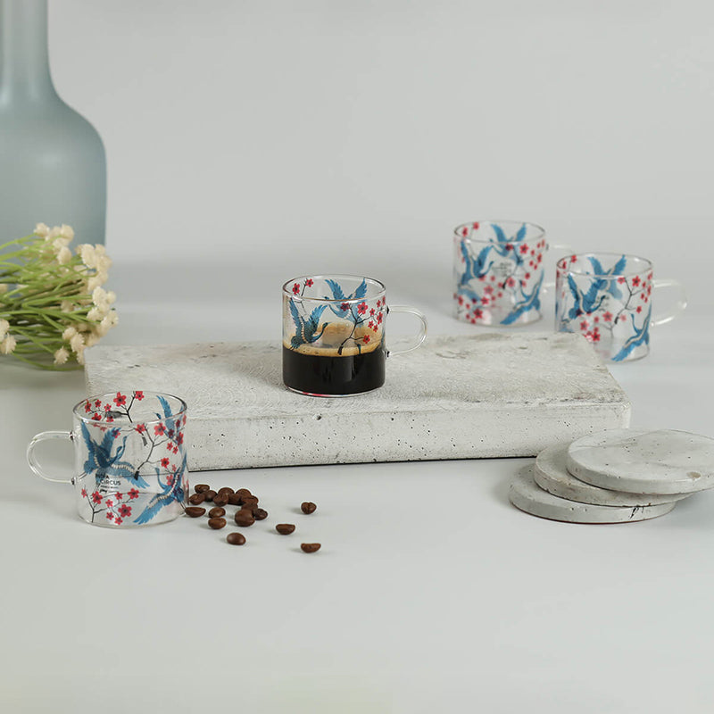India Circus Cherry Crane Glass Mug (130 mL Each) - Set Of Four media 3