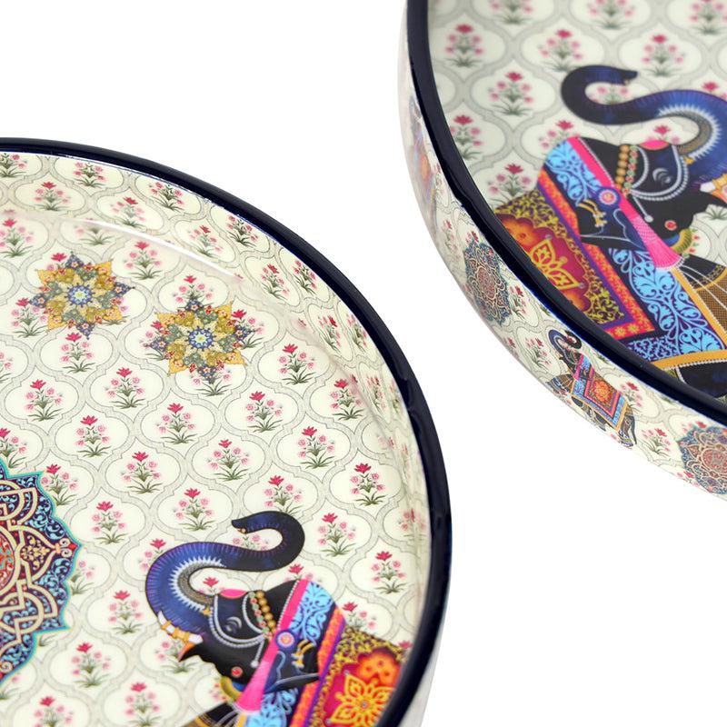 Ethnic Hastina Enamel Coated Serving Tray (Round) - Set Of Two media 4