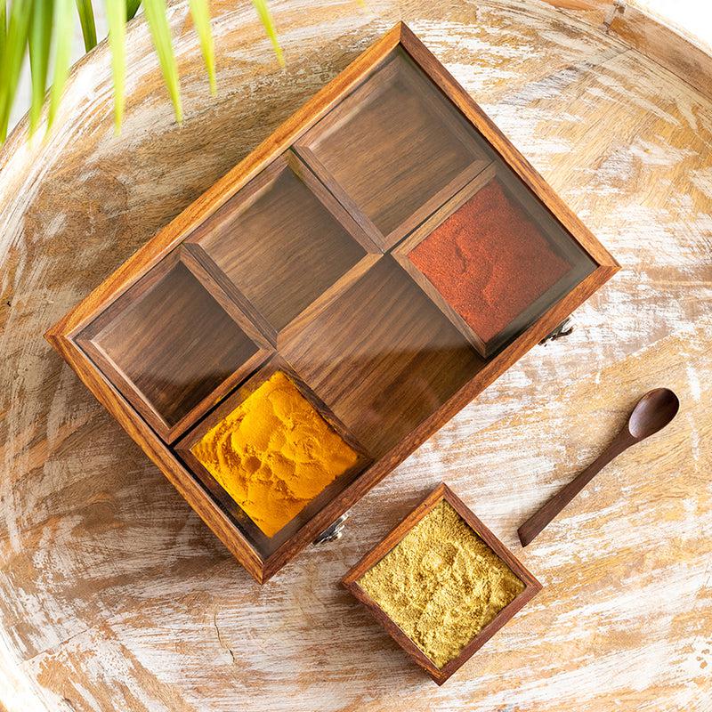 Phoron Food Safe Sheesham Wood Masala Box - 120 ML
