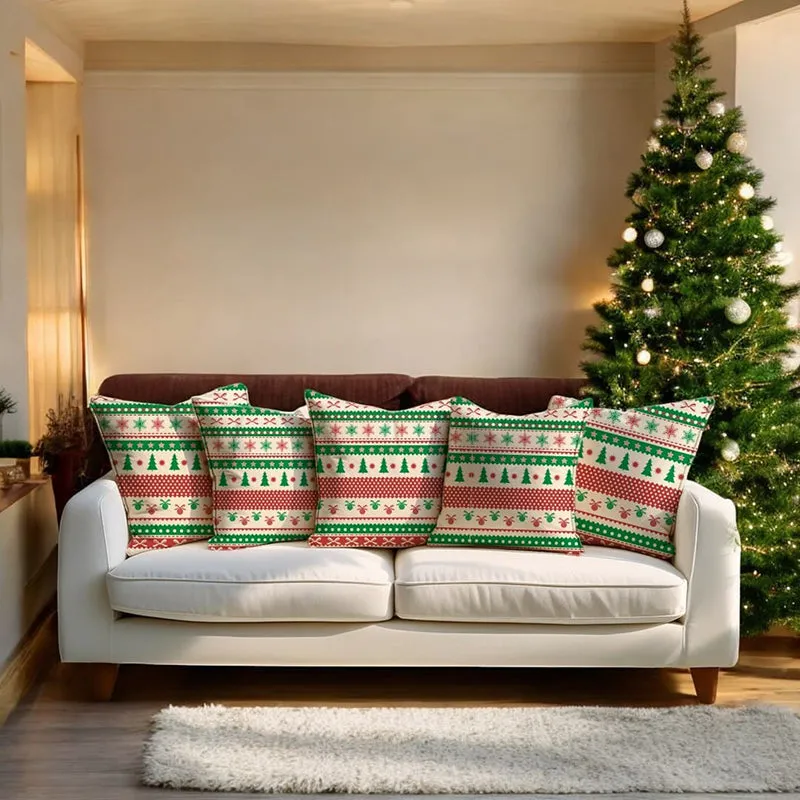 Festive Stitches Velvet Christmas Cushion Cover - Set Of Five media 3