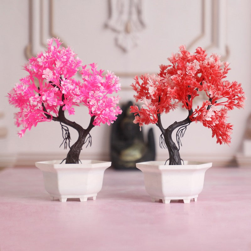 Bonsai Tree with Pot (Pink,Red) - Set Of Two
