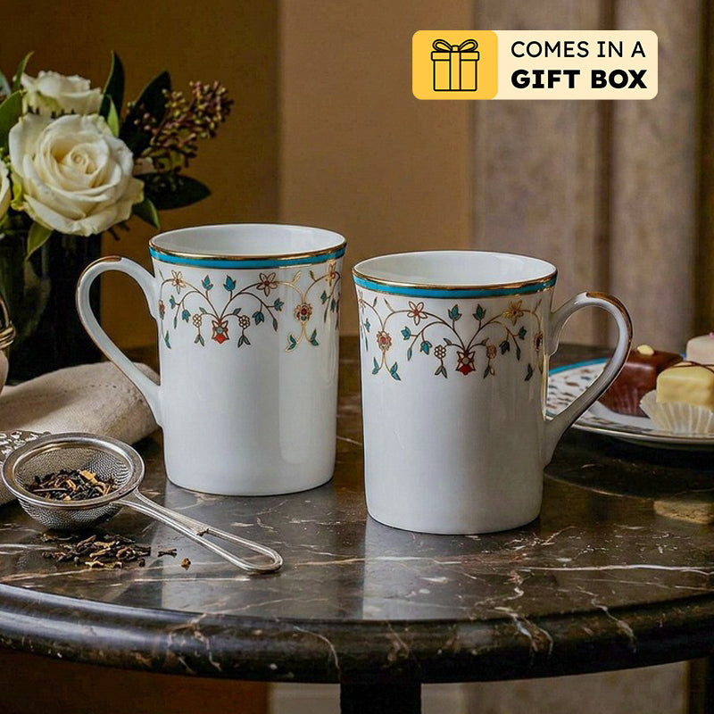 Gilded Mavi Classic 24k Gold Brushed Porcelain Coffee Mug (300 mL Each) - Set Of Six
