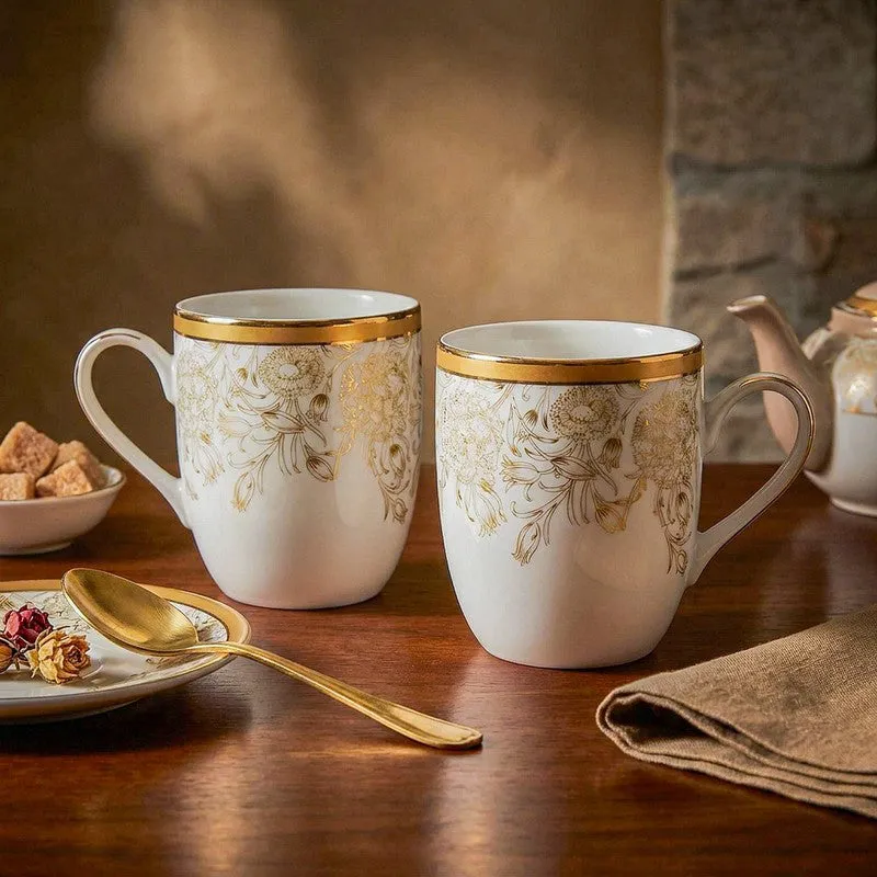 Gilded Iris Coupe 24k Gold Brushed Porcelain Coffee Mug(280 mL Each/Gold) - Set Of Two media 3