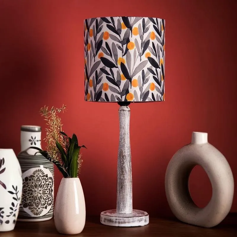 Grey Glamour With Wooden Pillar Fabric Table Lamp - Multicolor media 3