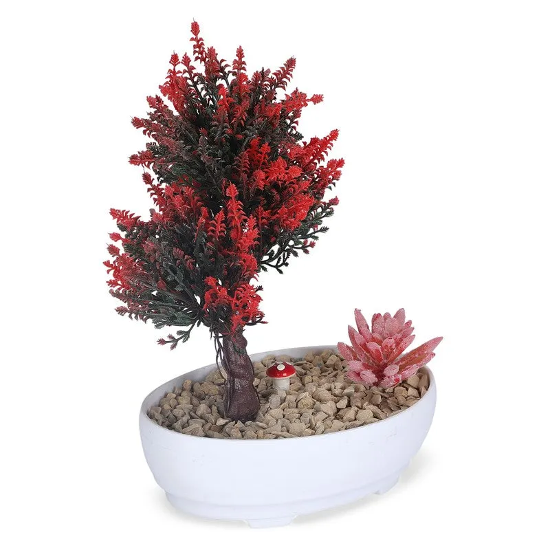 Artificial Bonsai Tree with Red Cactus media 4