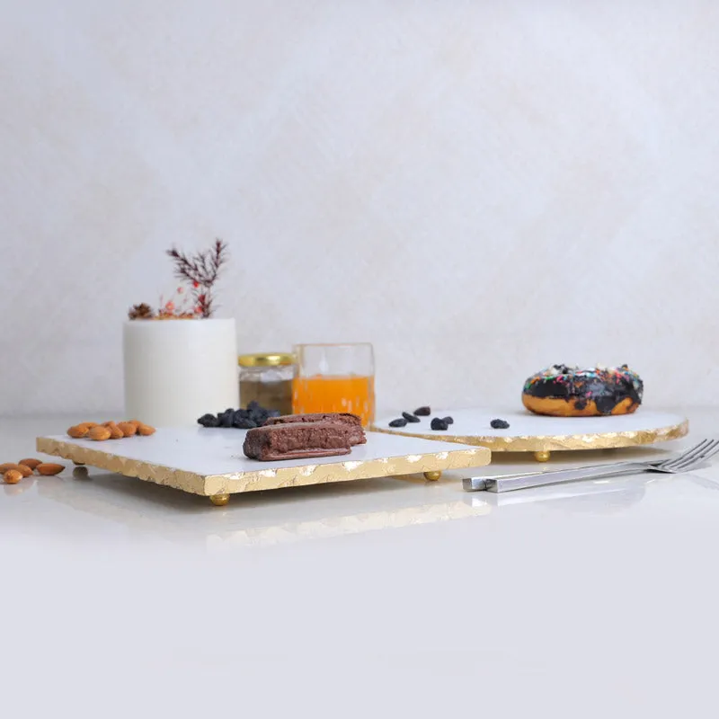 Orfa Hand Crafted (Marble,Brass) Marble Platter - Set of Two media 3