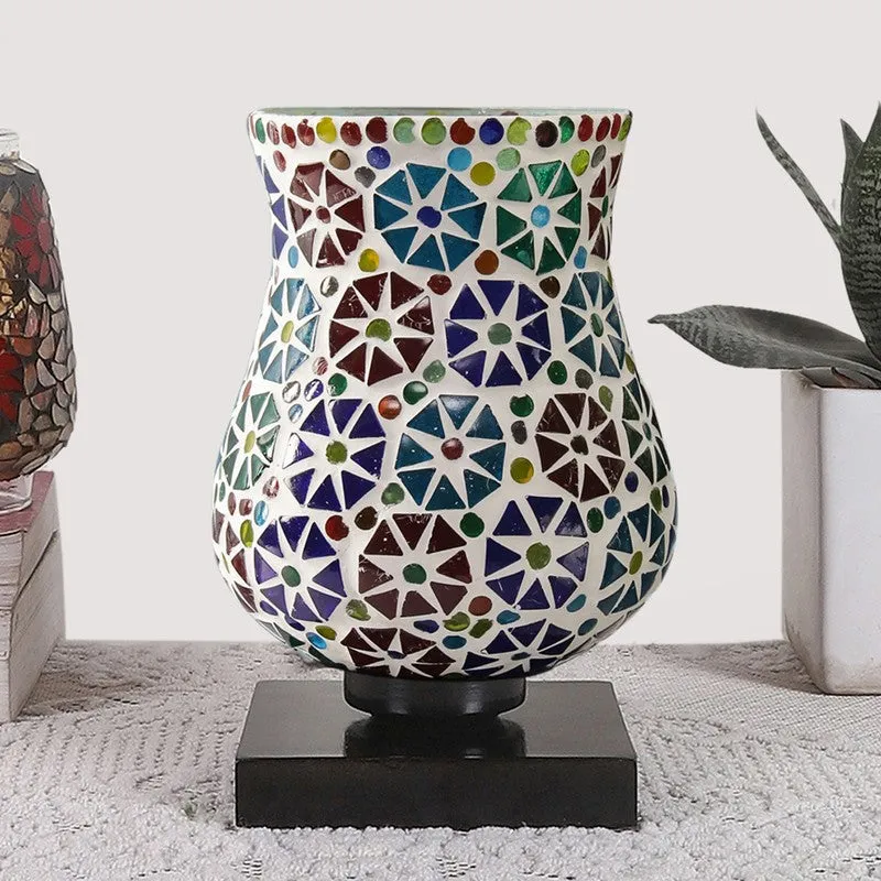 Ilumo Mosaic Glass Table Lamp With Wooden Base - Multicolor media 4