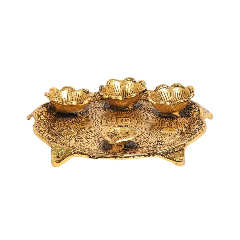 Anantya Aluminum Pooja Thali Set - Gold media 4