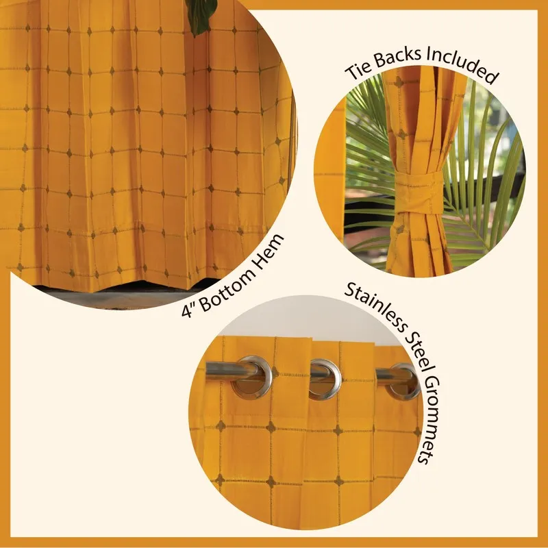 Pixel Checks Cotton Curtain - Mustard media 6
