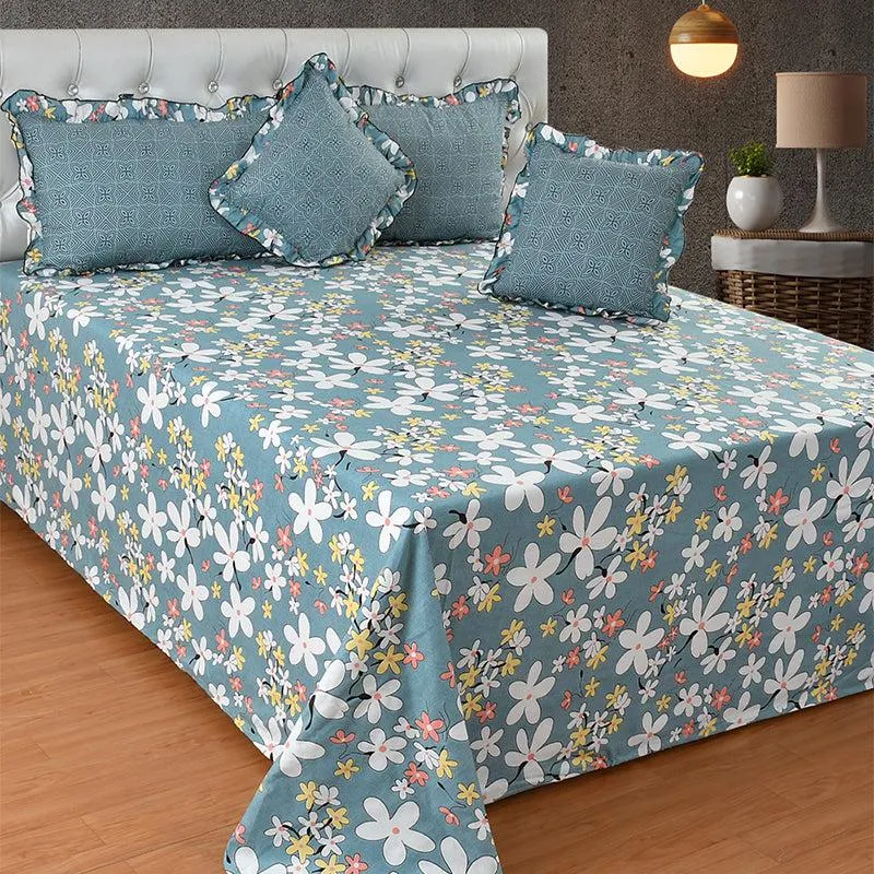 Magnia Frilled Floral Microfiber Bedding Set - Five Piece Set media 1