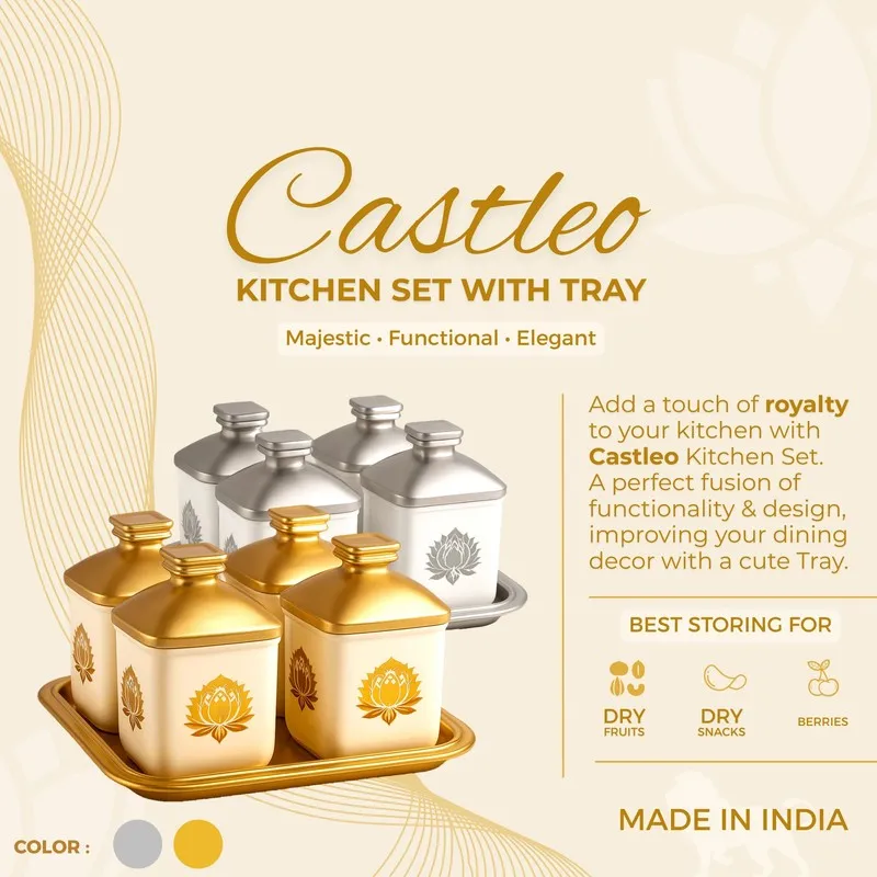Spice Aura Air Tight Condiment Jars (Silver /500 mL Each) - Five Piece Set media 6