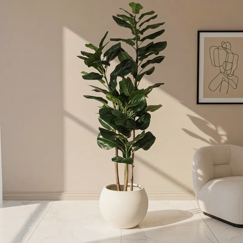 Faux Lush Fiddle Leaf Fig Plant With Black Plastic Pot - 5 Feet media 1