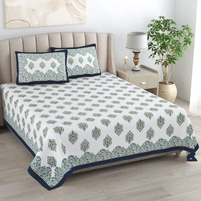 Deekshika Printed Cotton Bedsheet (Blue) - 150 TC media 1