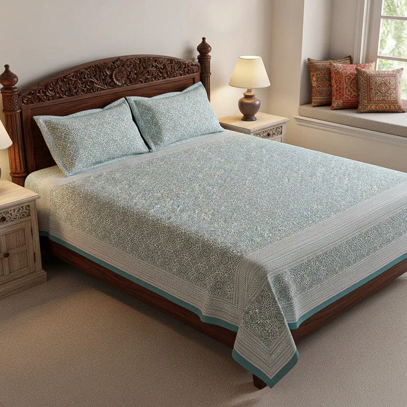 Anvi Ethnic Printed Bedsheet - Light Blue media 1