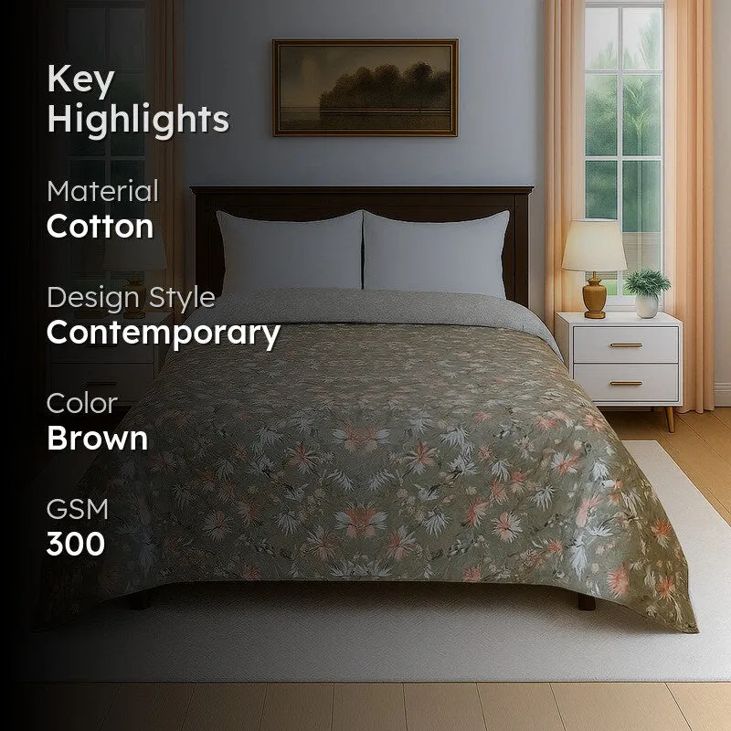 Leafara Floral Cotton Comforter (Mud Brown) - 300 GSM media 2