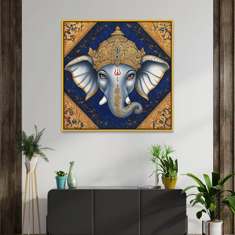 Bleu Ganesha Canvas Wall Art With Frame media 1