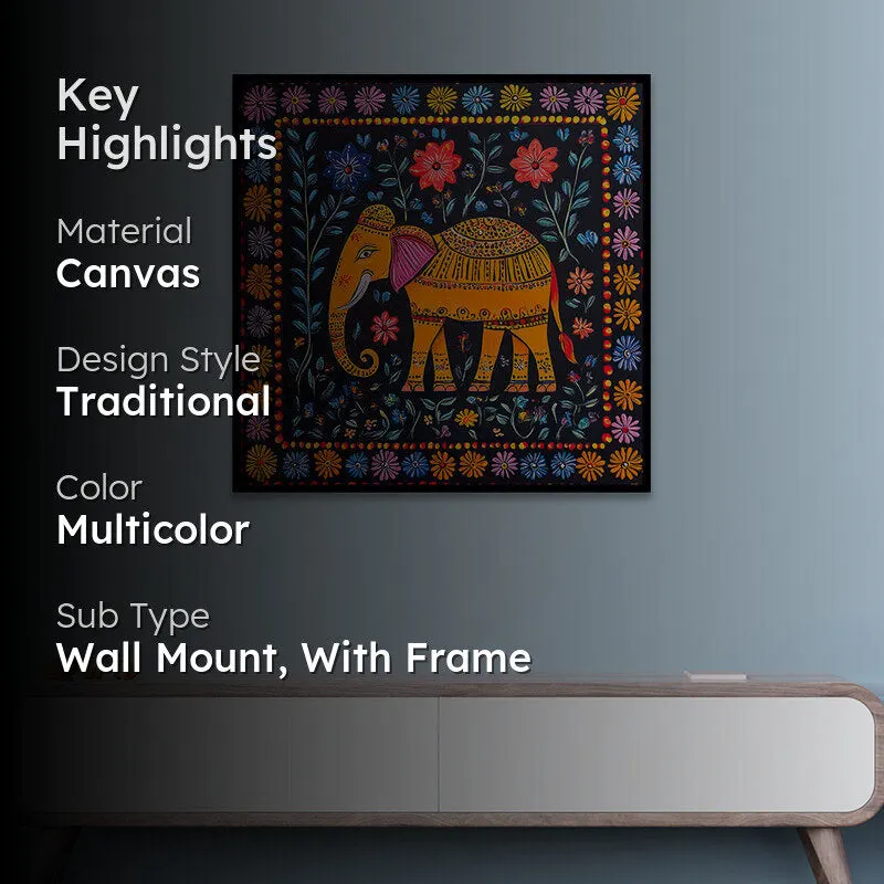 Tribal Haathi Canvas Wall Art With Frame media 2