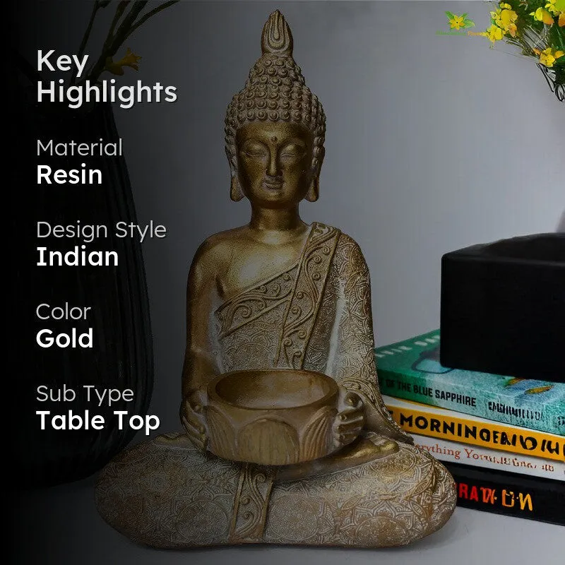 Meditative Golden Buddha Tealight Candle Holder media 2