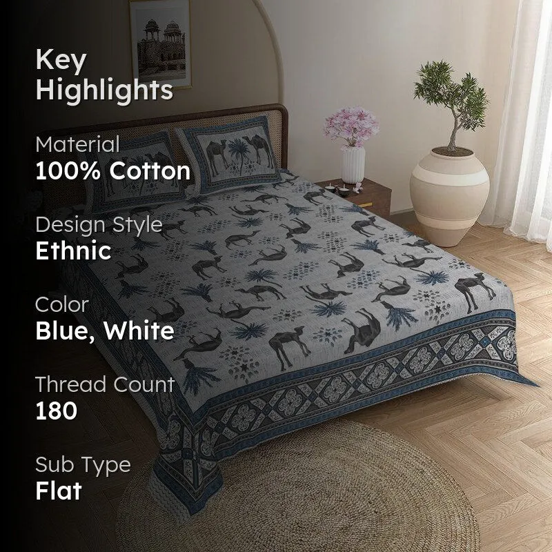 Anika Cotton Bedsheet (Blue,White) - 180 TC media 2
