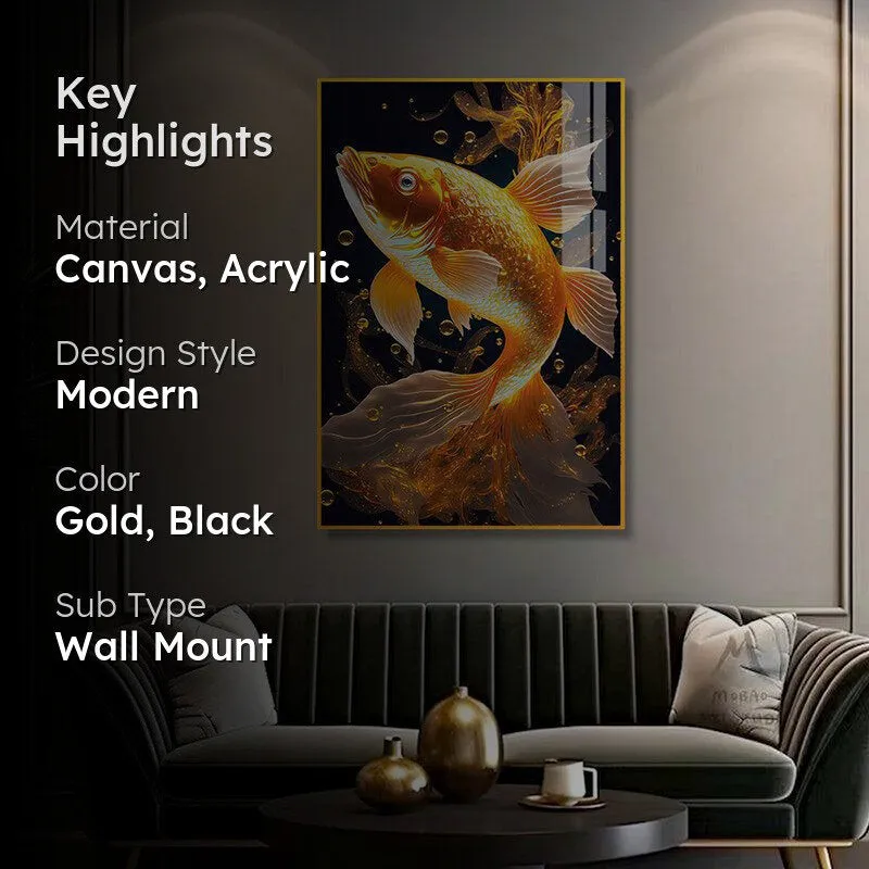 Auric Koi Modern Canvas Wall Art With Frame - Gold media 2
