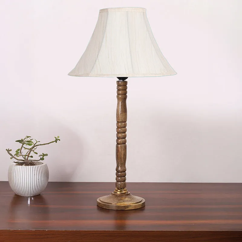 Craft Beam Table Lamp With Carved Wooden Base - White,Brown media 3