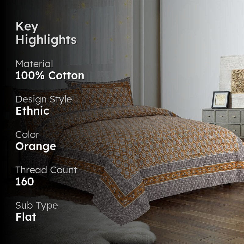Opala Printed Cotton Bedsheet (Orange) - 160 TC media 2