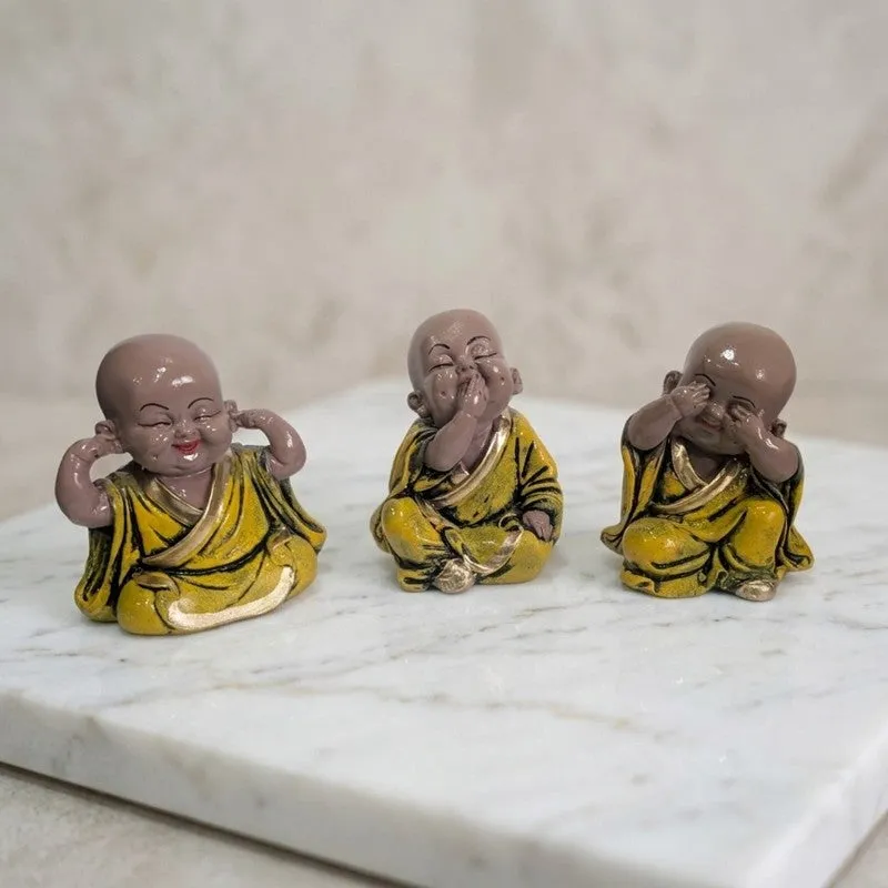 Zen Monks Budhha Resin Showpiece - Set of Three media 1