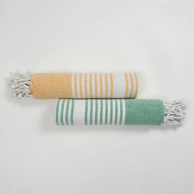 Loomera Striped Cotton Bath Towels (Yellow & Green) - Set Of Two media 7