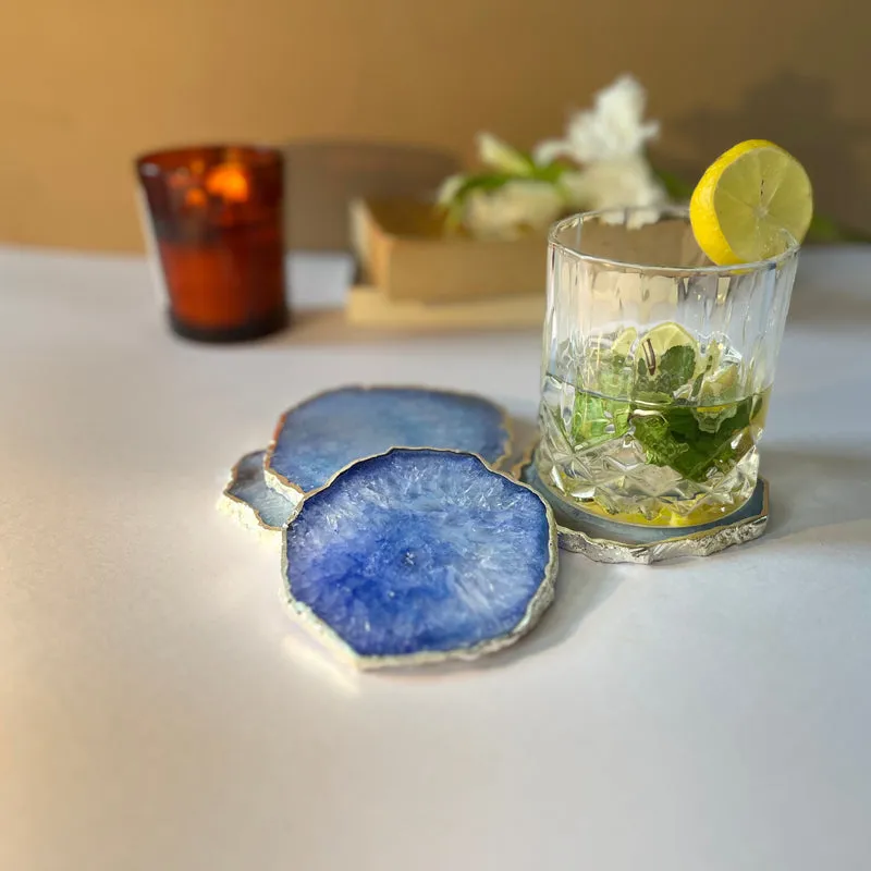 Silasa Handcrafted Crystal Agate Coaster (Blue) - Set Of Four media 4