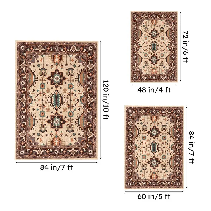 Nausicaa Ethnic Wool & Nylon Carpet - Brown & Beige media 14