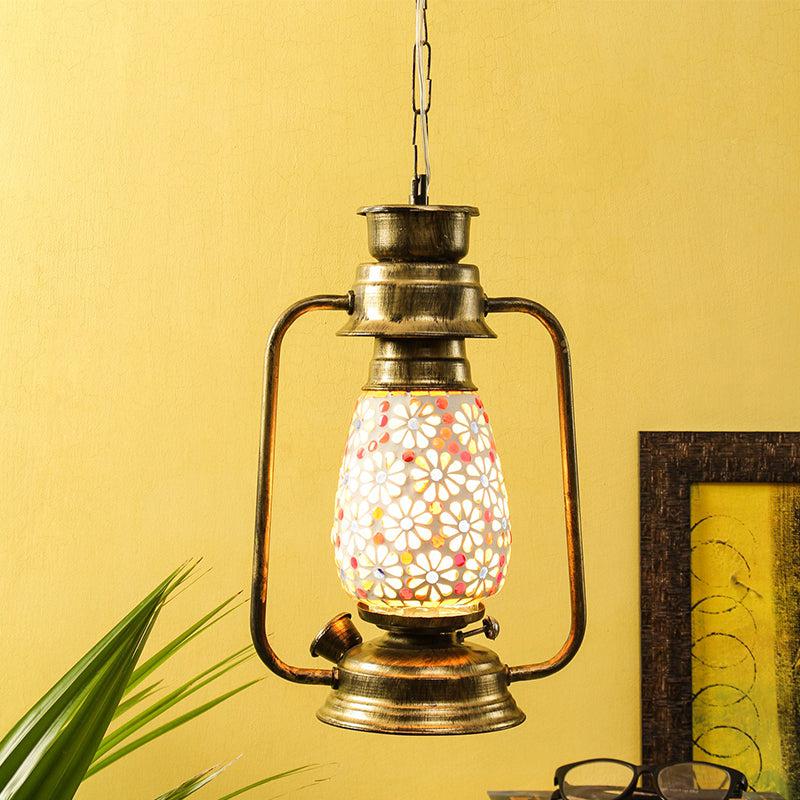 Admya Mosaic Lantern Glass Ceiling Lamp - Gold media 2