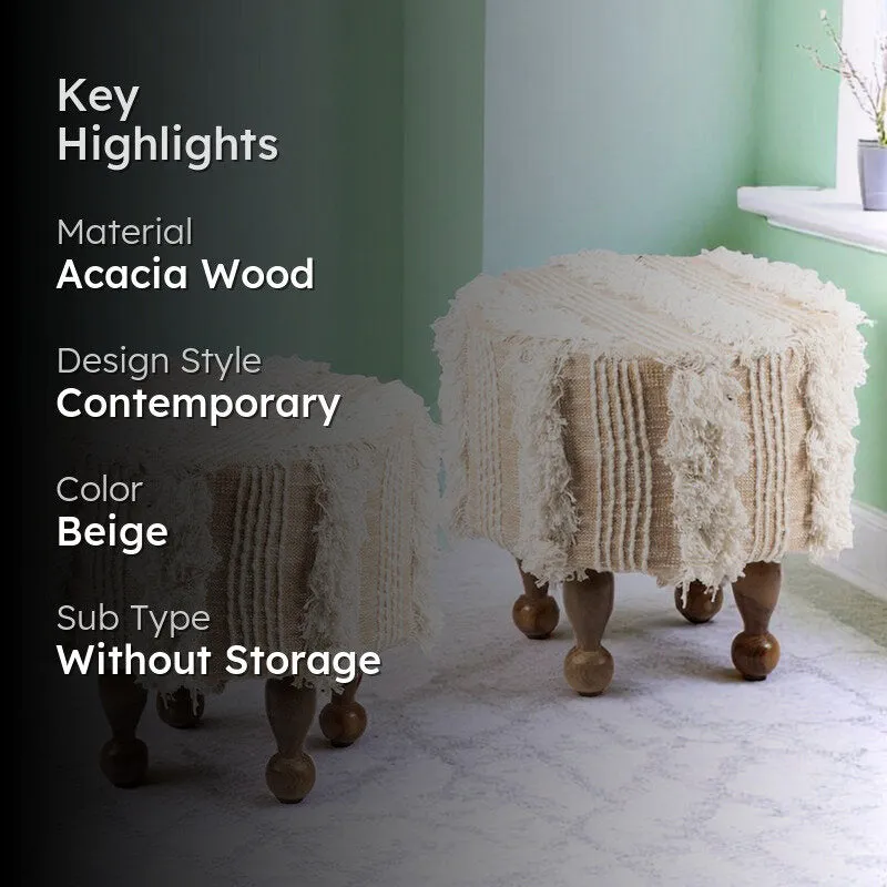 Dverix Acacia Wooden Ottomans (Beige) - Set Of Two media 2