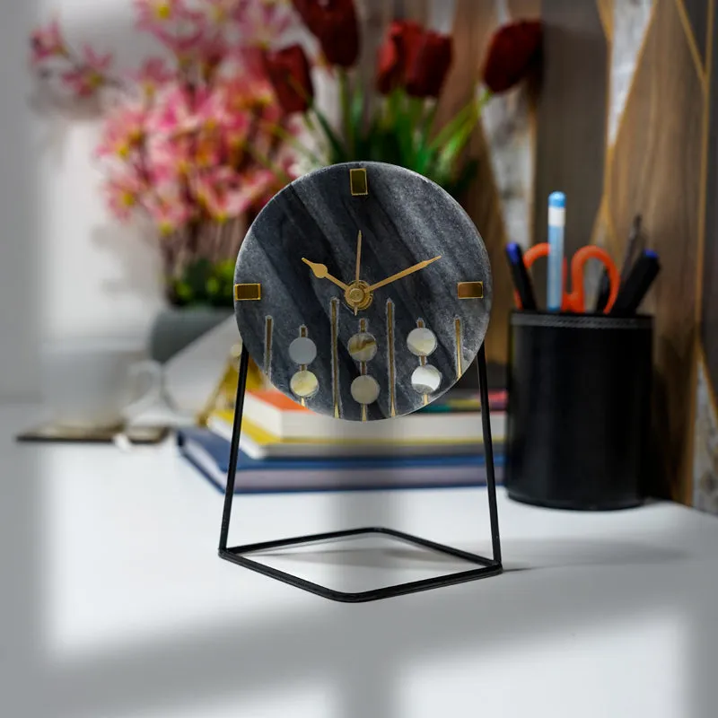 Moderna Marble Table Clock With Brass Inlay - Grey, Black media 4