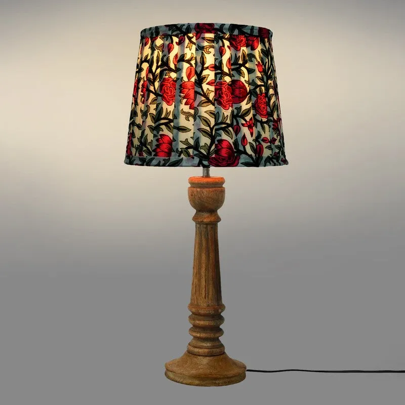 Rosette Warm Wooden Base Cotton Table Lamp - Multicolor media 4