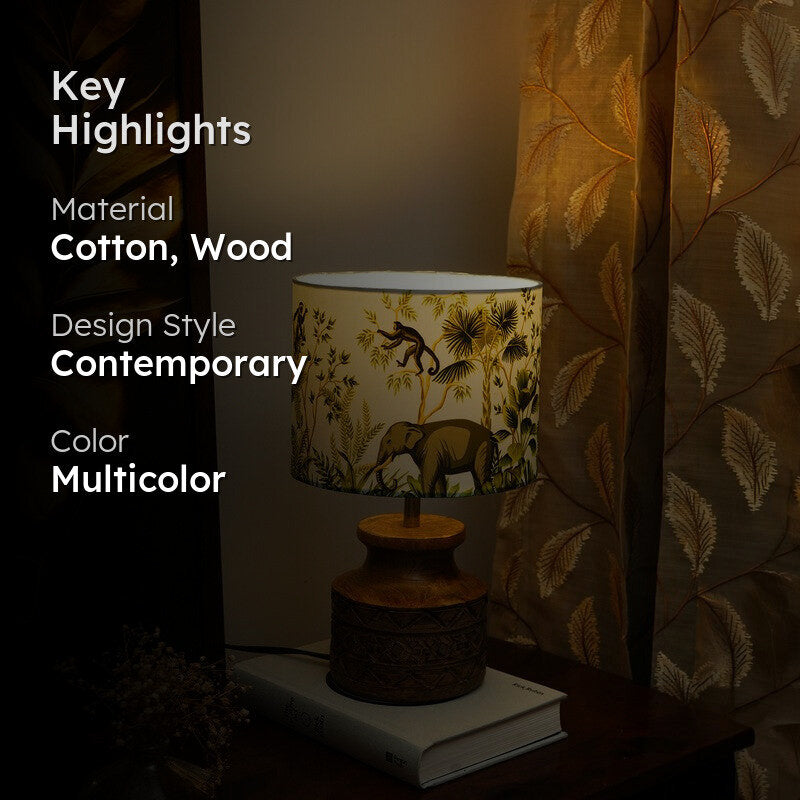 Jungle Whisper Wooden Base Cotton Table Lamp - Multicolor media 2